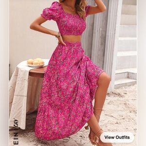 SHEIN Vibrant Pink Floral Skirt Set